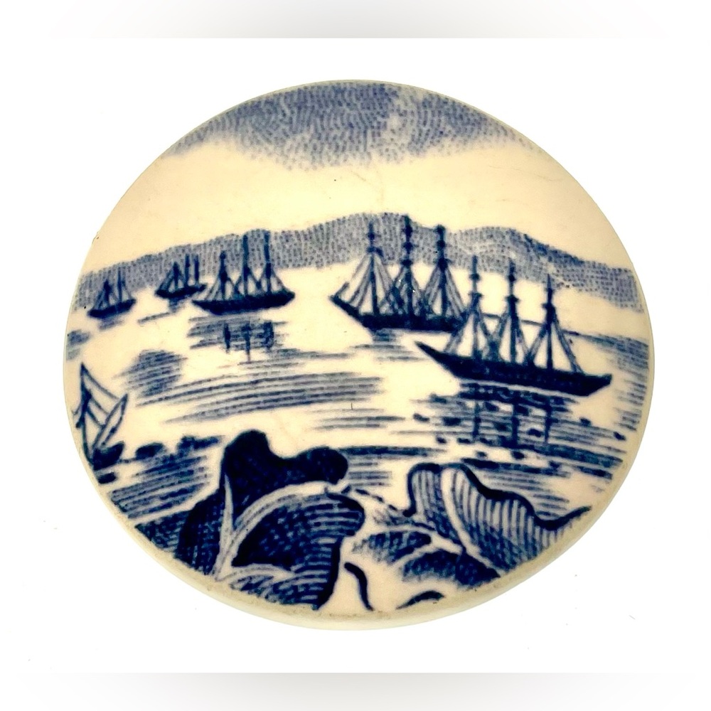 Vintage "Sailor's Grave" Royal Delft Blue Tattoo Collection Porcelain Brooch Pin